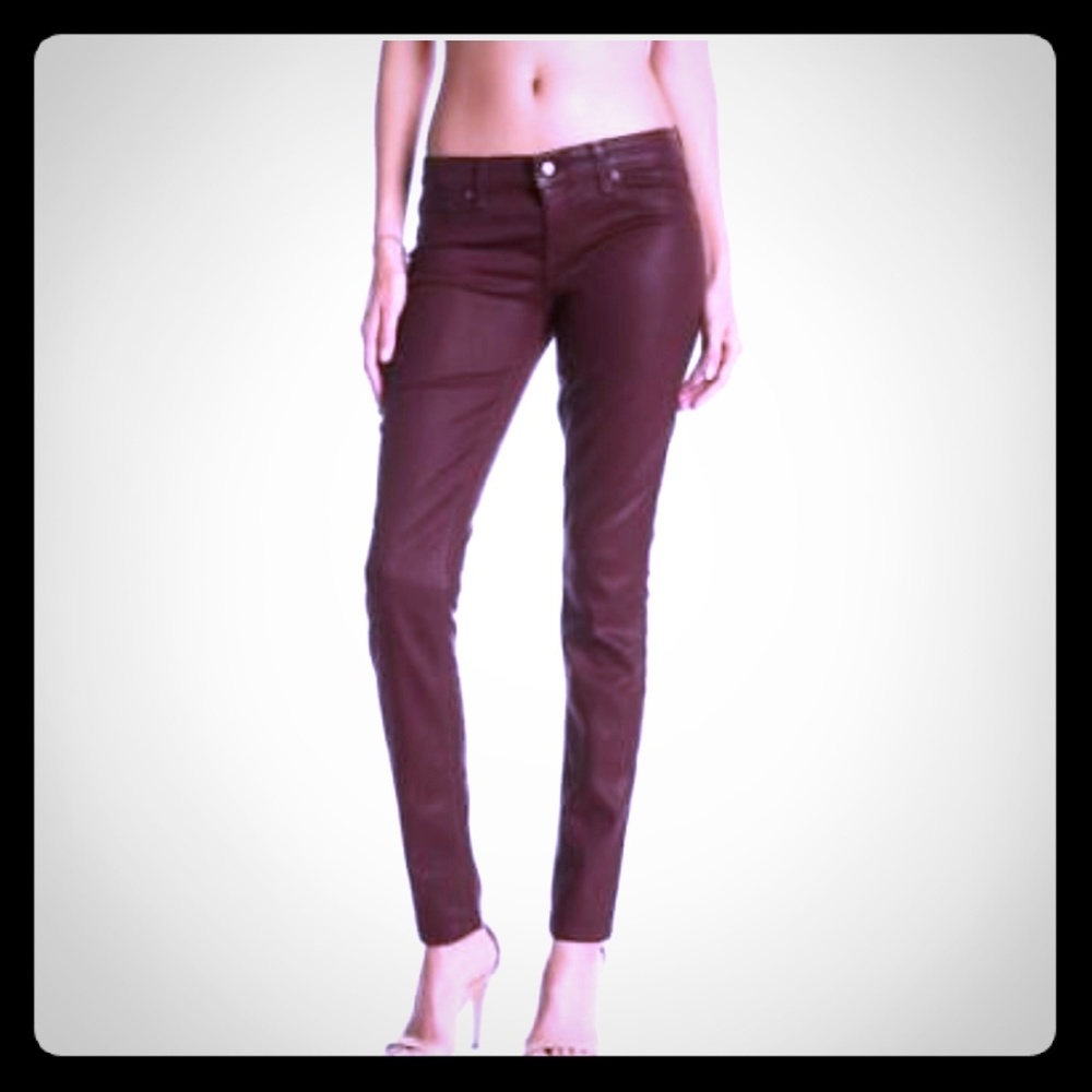 Midrise coated Burgandy color skinny jeans